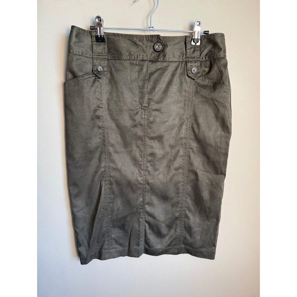 Jessica Sport Womens Dark Olive Green Faux Suede Pencil Skirt 6 Utility Workwear